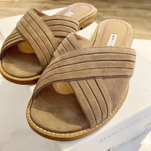 Manolo Blahnik Pingar Taupe Suede Sandals 36.5 New
